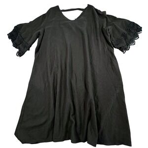 Cristina Vergani Women's 3X Made Italy‎ Linen Blend Dress Black Lace Sleeves